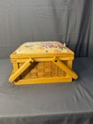 Vintage Mcm Wicker Sewing Basket Filled With Vintage Items 8x8 