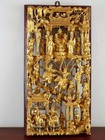 Antique Chinese Carved Gold Wooden Panel Architectural Element Mounted Warriors