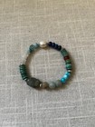 Turquoise Pearl Sundance Style Stretch Bracelet Sterling Accents