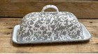 New Primitive Farmhouse Enamelware Butter Dish Gray Splatter Retro Look 8 5 w