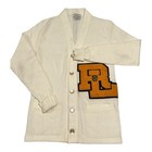 Vintage Varsity Cardigan Sweater Cream Rl Chenille Patch Retro Official 36
