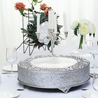 Silver 18  Wide Round Floral Embossed Cake Stand Cupcake Display Wedding Party