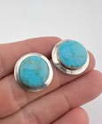 Vintage Navajo Sterling Silver Kingman Turquoise Slab Round Post Earrings