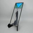 Leaded Stained Slag Glass Window Panel 17x6 Blue Green Seeded Geometric Unique
