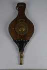 Vintage Wood   Leather Studded Bellows Fireplace Blacksmith Brass Accents Works