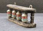 Vintage Buddhist Mani Wheel Set Hand Carved Wood Wall Art Prayer Wheel W Scrolls