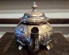 Vintage Moroccan Silver Plate Repousse Teapot 4 Legs 7 5  - Shamsi Abd Al Haq