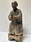 Antique 18th To 19th Century Chinese Wood Sculpture Guardian Scholar Polychrome