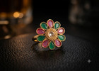 Fatima Luxury Emerald Floral Kundan Ring Roz Jewellers 