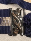 Antique Victorian 19th C Crossing Sea Serpent Belt Buckle W Striped Silk Belt