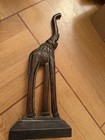 Vintage Hand Carved Large 20 Wood Wooden Trunk Up Standing Male Elephant Statue