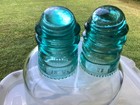 Lot Of 2 Antique Hemingray Aqua Glass Insulators No  12   Made In Usa Drip Point