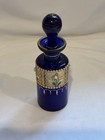 Antique Cobalt Blue Glass Gold Enamel Flower   Foliate Perfume Bottle  Lovely 