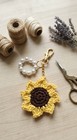 Handmade Crochet Sunflower Pearl Keychain For Handbag Purse Car Keys