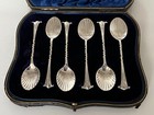 Cased Set Of 6 Highly Decorated Sterling Silver Coffee Spoons  london 1903 