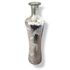 15    Mercury Glass Bottle Vase Etched Botanical Floral Distressed Silver Vintage