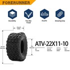 Set 2 22x11x10 6ply Atv Tires 22x11-10 Utv Tires 22 11 10 All Terrain Mud Tires