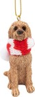 Goldendoodle Christmas Tree Dog Ornament With Candy Cane Fabric Scarf