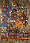 Vintage Retro 60   s 70   s Lrg Mexican Folk Art Painting Ornate Tree Bark Parchment