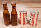 Vintage Budweiser Beer Amber Glass   Cans Salt   Pepper Shakers Set Of 4