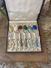 Beautiful Vtg Sterling Silver Guilloche Enamel Ela Denmark Antique 6 Spoons Set