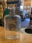 Vintage Antique Glass Flask Metal Top Lid Cap Twist Alcohol Spirits Hip Curved