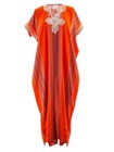 Handmade Moroccan Linen Kaftan Dress Embroidered Boho Maxi Gown Loungewear Women