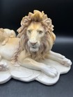 Porcelain Look Vintage Resin Lion With Cubs Collectible Wildlife Glossy - Nice 