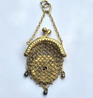 18k Gold Antique Mesh Purse Good Luck Love Token Coin Inside Charm Pendant 1905