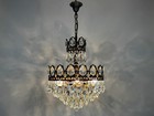 Vintage French Crystal Chandelier   Antique Brass Light Fixtures 1960   s