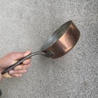 Vintage French Heavy Copper 7 5  Saute Pan W  Tin Lining   Cast Iron Handle