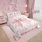 Cute Pink Bow Twin Comforter Set For Girls Kids pink Flower Rose Bedding Set Roo
