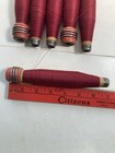 Wrapped Wood Quills  Red  Bobbins  Spools  Threaded  Textile  Lot Of 6
