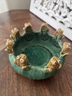 Vintage Majolica Frog Pottery Shallow Planter Pot With 8 Frogs Lily Pads 6 Inch