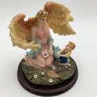 Vintage Guardian Angel With Child Figurine 6  Multicolor Statue