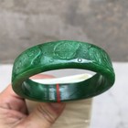61 5mm Natural Ice Green Jadeite Jade Bracelet Burma Carving Jade Bangle