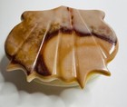 Vintage Glossy Alabaster Shell Shaped Trinket Box  Hinged Lid  Impressed Texture