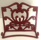 Vtg 11  Red Enamel Cast Iron Scroll Cook Book Holder Rack Stand  Recipe Tablet