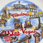 Vintage Las Vegas Souvenir Collector Plate Fabulous Strip Hotel Casino Sign Blue