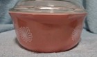 Pyrex Vintage Pink Daisy 043 Oval Casserole W  Lid 1 5 Quart