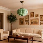Vintage Milk Glass Ceiling Light Green Semi Flush Mount Ceiling Light 15-inch
