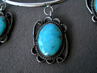 Native American Navajo Sky Blue 5 Turquoise Sterling Silver Bead Choker Necklace
