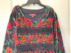 Vtg April Cornell Floral Velour Dress  Xxl Prairie Demure Boho Tie Back Bright