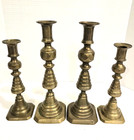 2 Pair Of 1890s Solid Brass English Beehive Pushup Candlesticks Reg  No 223580
