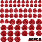 60pcs 8mm 10mm 12mm Red Rose Beads Detailed Carved Flower Loose Charm Beads Jewe