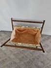 Vintage Foldable Sewing Yarn Knit Crochet Basket Caddy Tote Bag Wood Frame Mcm