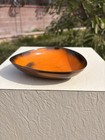Copper Enamel Plate Orange black Leaf Dish bowl Tortoiseshell Color 6 5    Signed