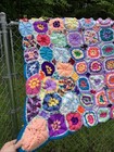 Vtg Granny Square Handmade Crochet Afghan Throw Lap Blanket  91   x66    B26