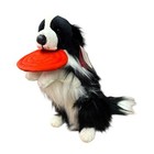 Fao Schwarz Plush 19    Border Collie Plush Jumping Catching Frisbee Black White
