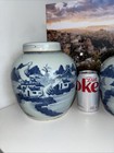 Antique Pair Chinese Blue   White Porcelain Ginger Jars With Lids